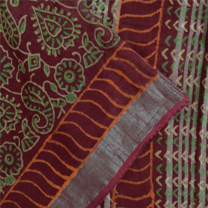 Sanskriti Vintage Sarees Purple Hand Block Printed Pure Cotton Sari 6+yd Fabric