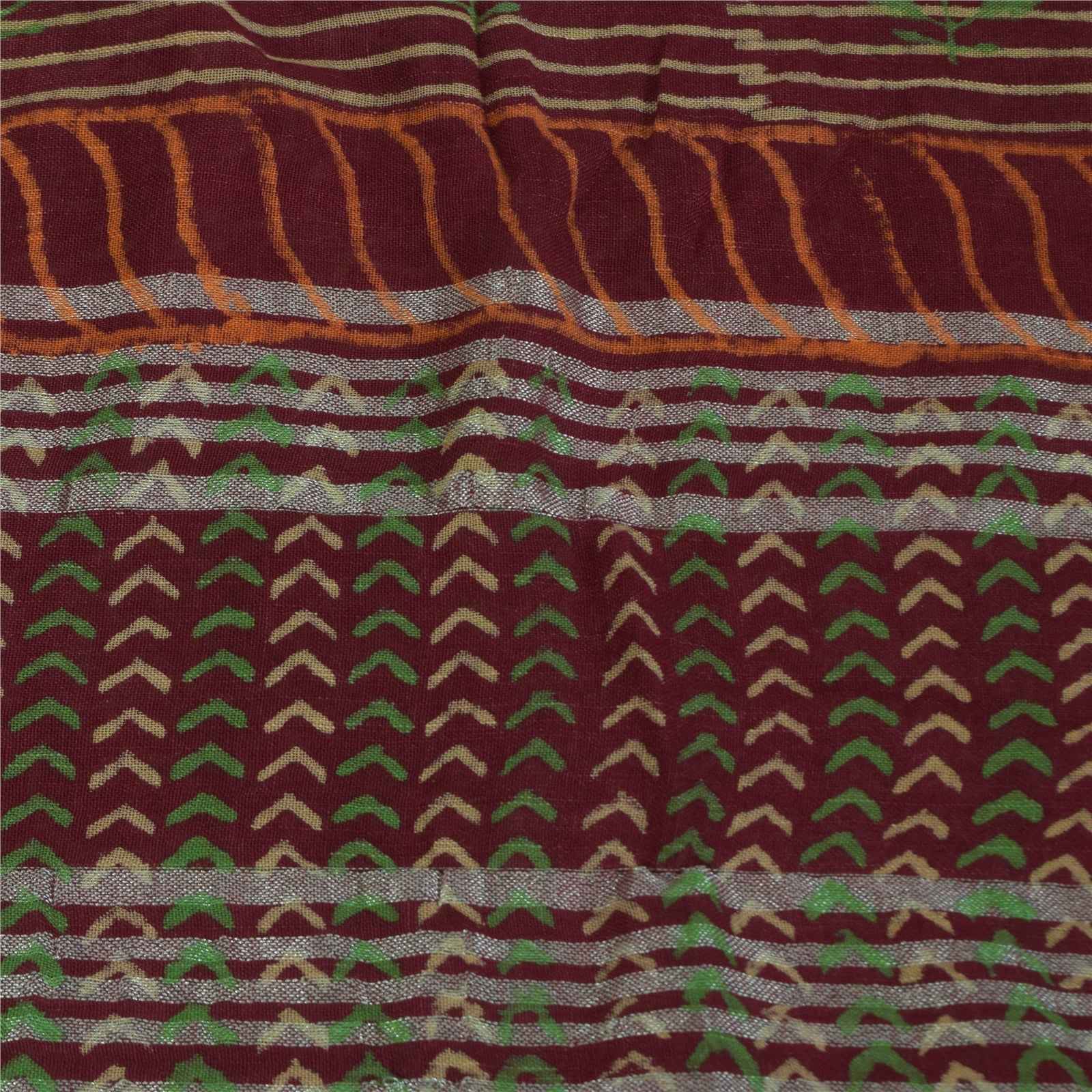 Sanskriti Vintage Sarees Purple Hand Block Printed Pure Cotton Sari 6+yd Fabric