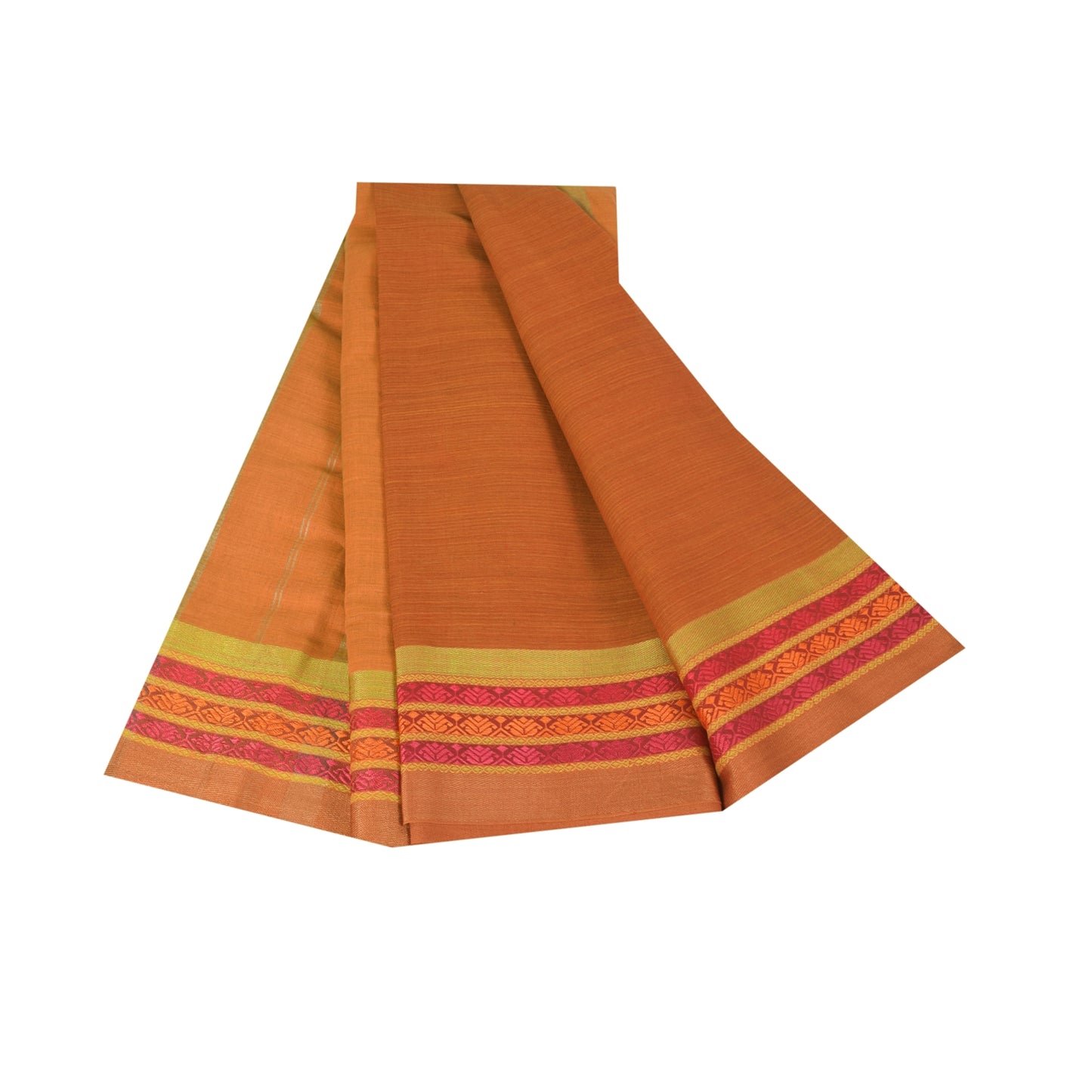 Sanskriti Vintage Sarees Saffron Pure Cotton Hand Woven Sari 5+yd Craft Fabric