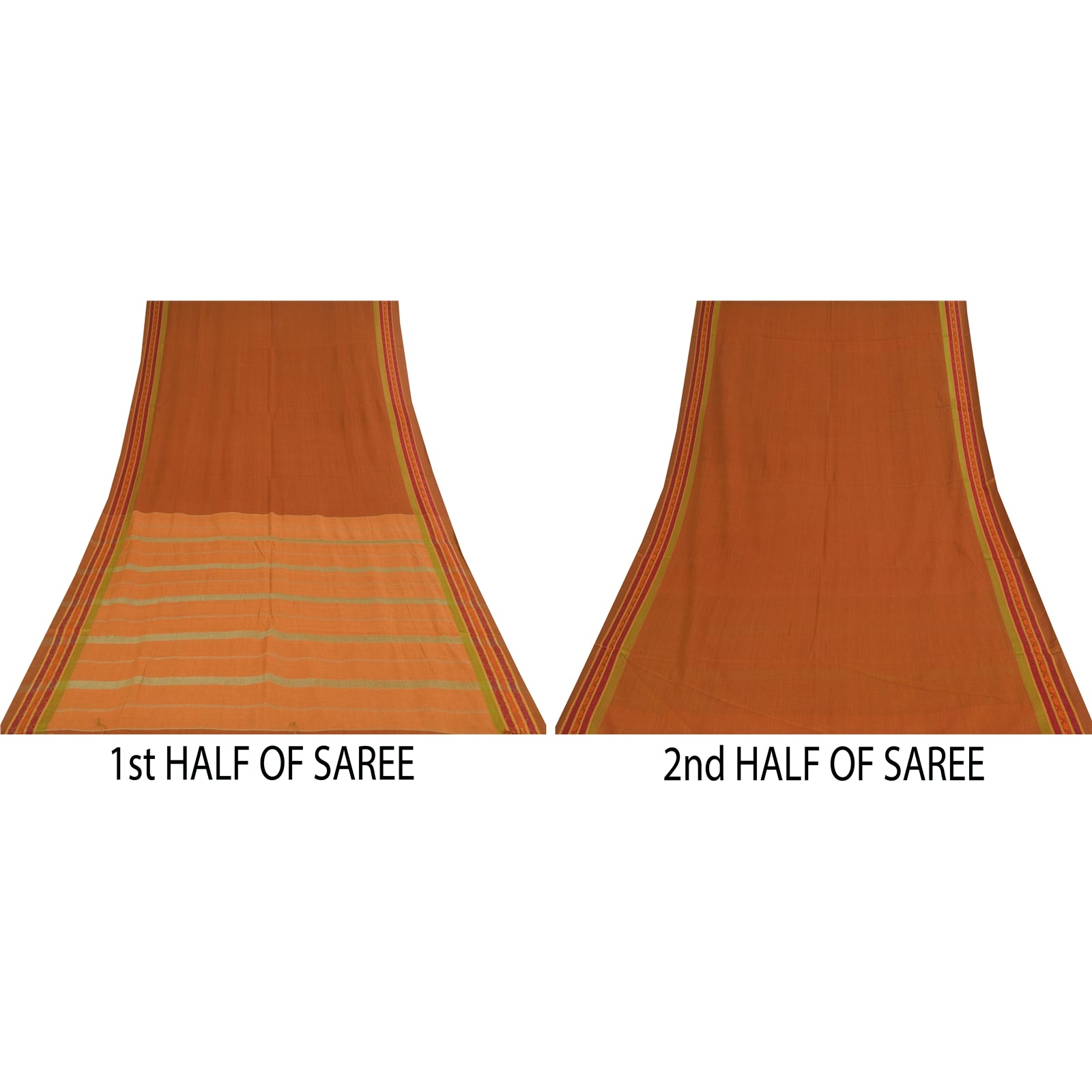 Sanskriti Vintage Sarees Saffron Pure Cotton Hand Woven Sari 5+yd Craft Fabric