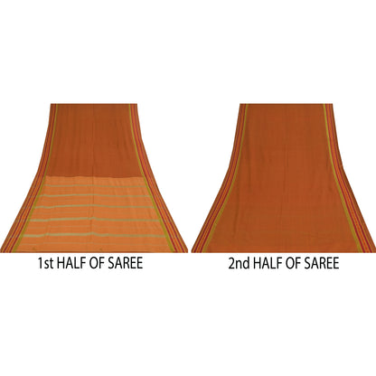 Sanskriti Vintage Sarees Saffron Pure Cotton Hand Woven Sari 5+yd Craft Fabric