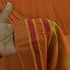 Sanskriti Vintage Sarees Saffron Pure Cotton Hand Woven Sari 5+yd Craft Fabric