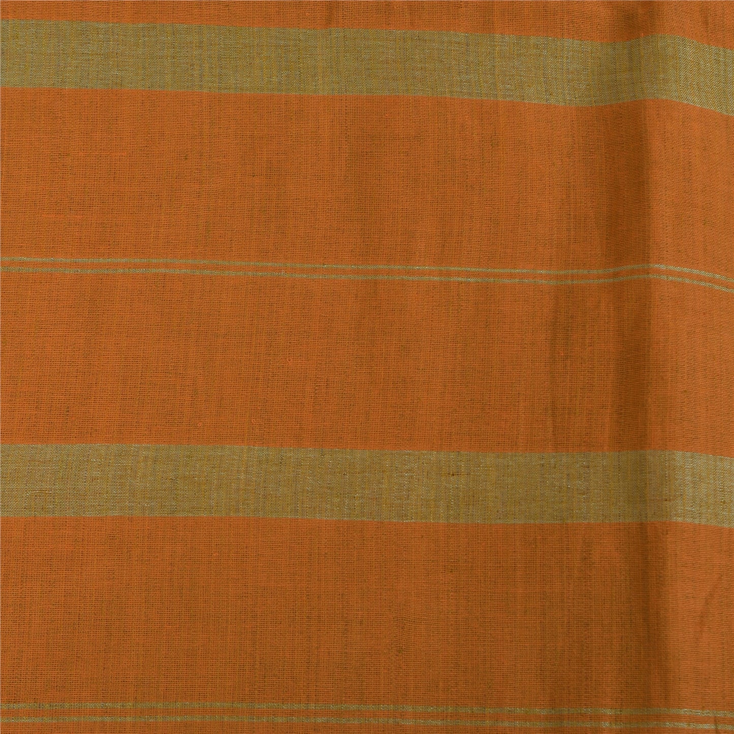 Sanskriti Vintage Sarees Saffron Pure Cotton Hand Woven Sari 5+yd Craft Fabric