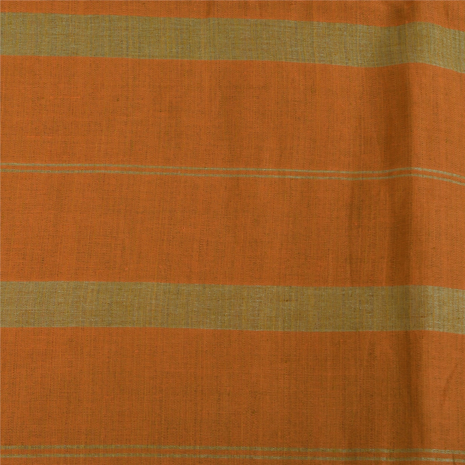Sanskriti Vintage Sarees Saffron Pure Cotton Hand Woven Sari 5+yd Craft Fabric