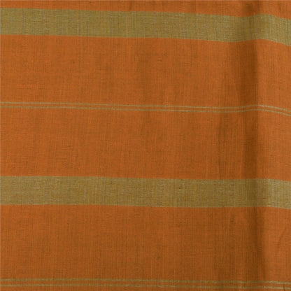 Sanskriti Vintage Sarees Saffron Pure Cotton Hand Woven Sari 5+yd Craft Fabric