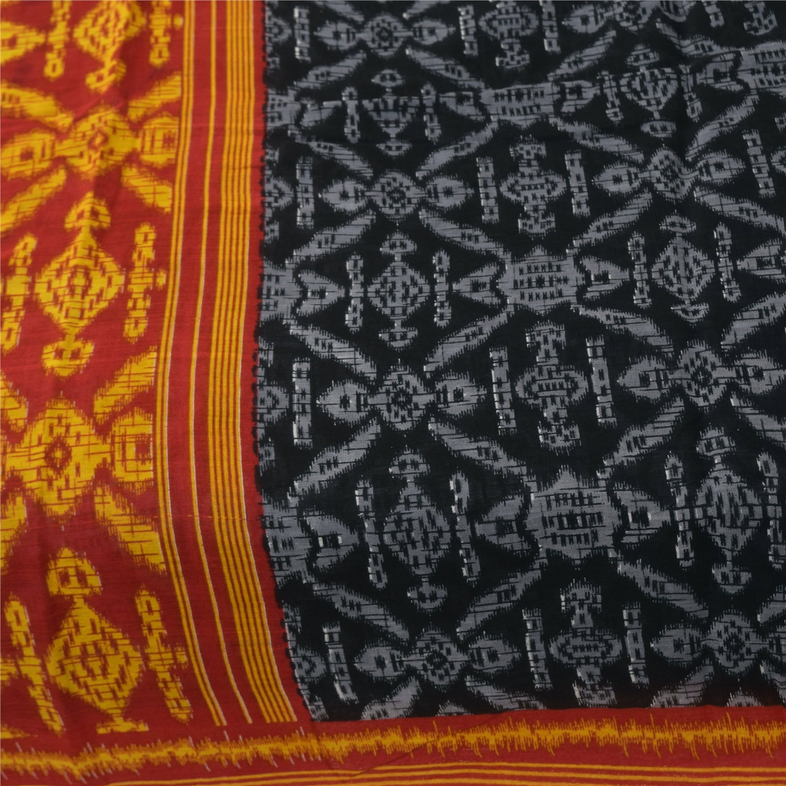 Sanskriti Vintage Sarees Indian Black Pure Cotton Printed Sari 5+yd Craft Fabric