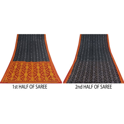 Sanskriti Vintage Sarees Indian Black Pure Cotton Printed Sari 5+yd Craft Fabric