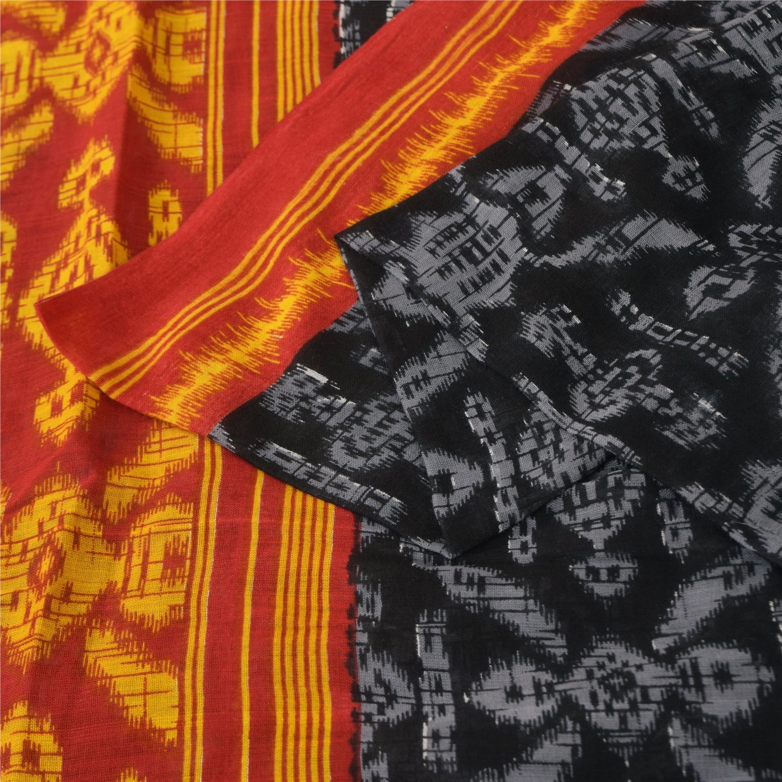 Sanskriti Vintage Sarees Indian Black Pure Cotton Printed Sari 5+yd Craft Fabric