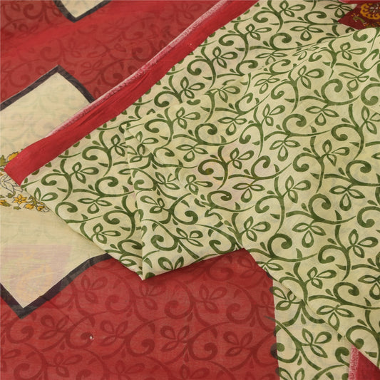 Sanskriti Vintage Sarees Green 100% Pure Cotton Printed Sari 5+yd Craft Fabric
