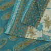 Sanskriti Vintage Sarees Ivory & Blue Pure Cotton Printed Sari 5+yd Craft Fabric