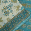 Sanskriti Vintage Sarees Ivory & Blue Pure Cotton Printed Sari 5+yd Craft Fabric