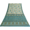 Sanskriti Vintage Sarees Ivory & Blue Pure Cotton Printed Sari 5+yd Craft Fabric