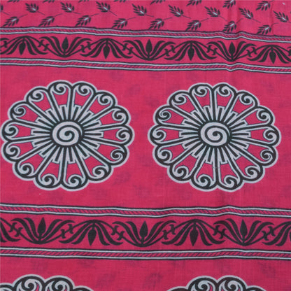 Sanskriti Vintage Sarees Indian Pink Pure Cotton Printed Sari 5+yd Craft Fabric