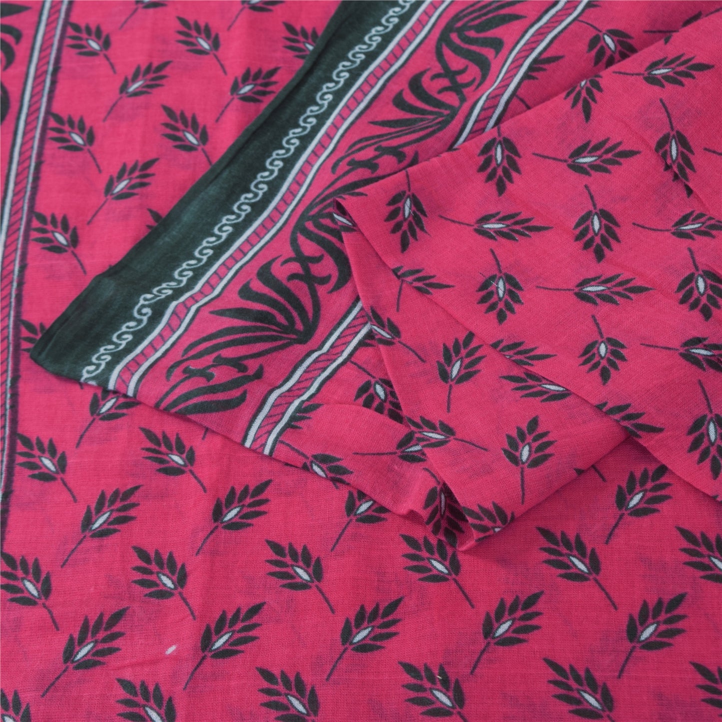 Sanskriti Vintage Sarees Indian Pink Pure Cotton Printed Sari 5+yd Craft Fabric