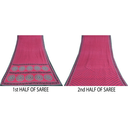 Sanskriti Vintage Sarees Indian Pink Pure Cotton Printed Sari 5+yd Craft Fabric
