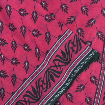 Sanskriti Vintage Sarees Indian Pink Pure Cotton Printed Sari 5+yd Craft Fabric