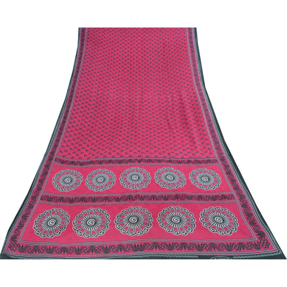 Sanskriti Vintage Sarees Indian Pink Pure Cotton Printed Sari 5+yd Craft Fabric