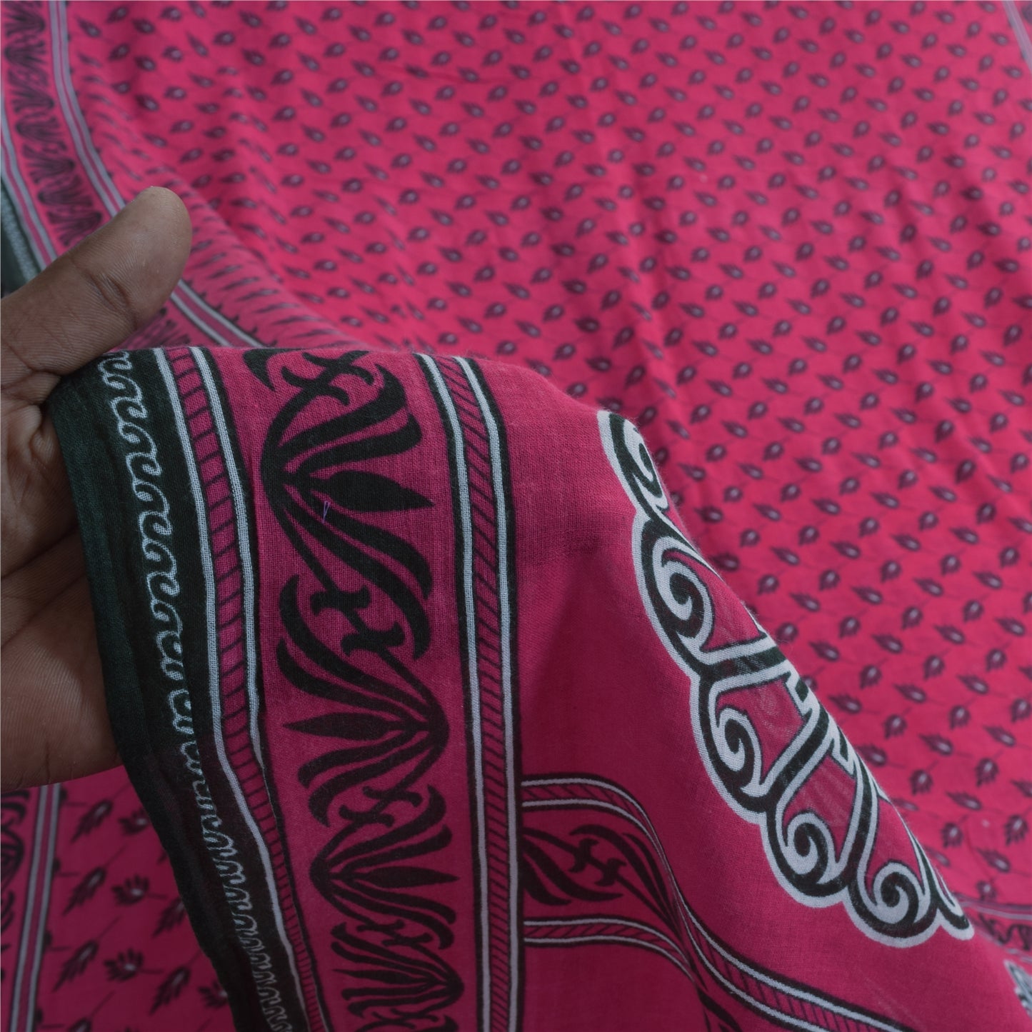 Sanskriti Vintage Sarees Indian Pink Pure Cotton Printed Sari 5+yd Craft Fabric