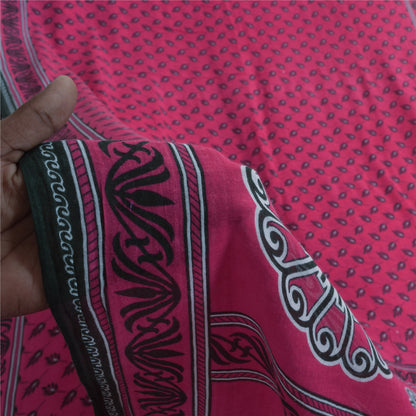 Sanskriti Vintage Sarees Indian Pink Pure Cotton Printed Sari 5+yd Craft Fabric