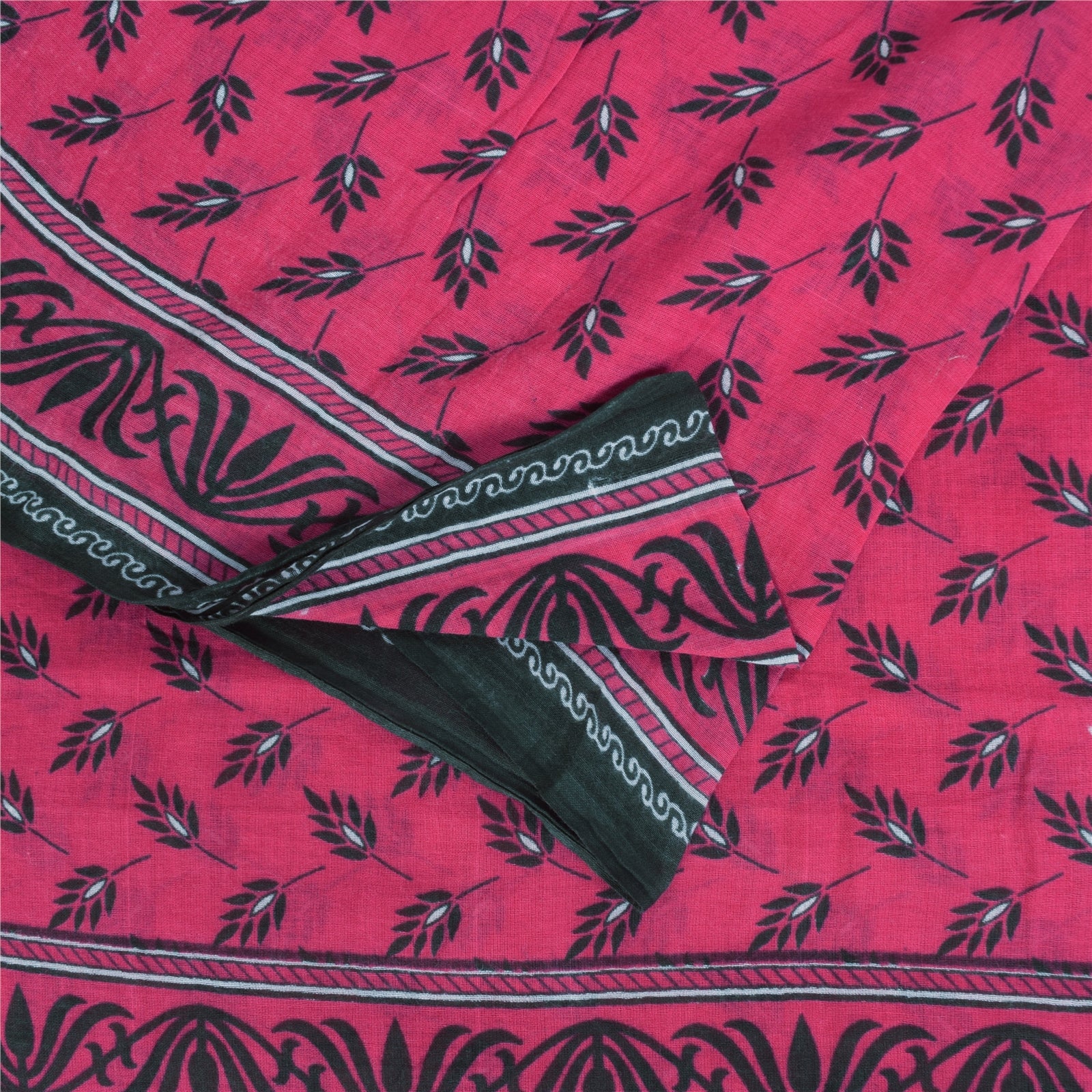 Sanskriti Vintage Sarees Indian Pink Pure Cotton Printed Sari 5+yd Craft Fabric