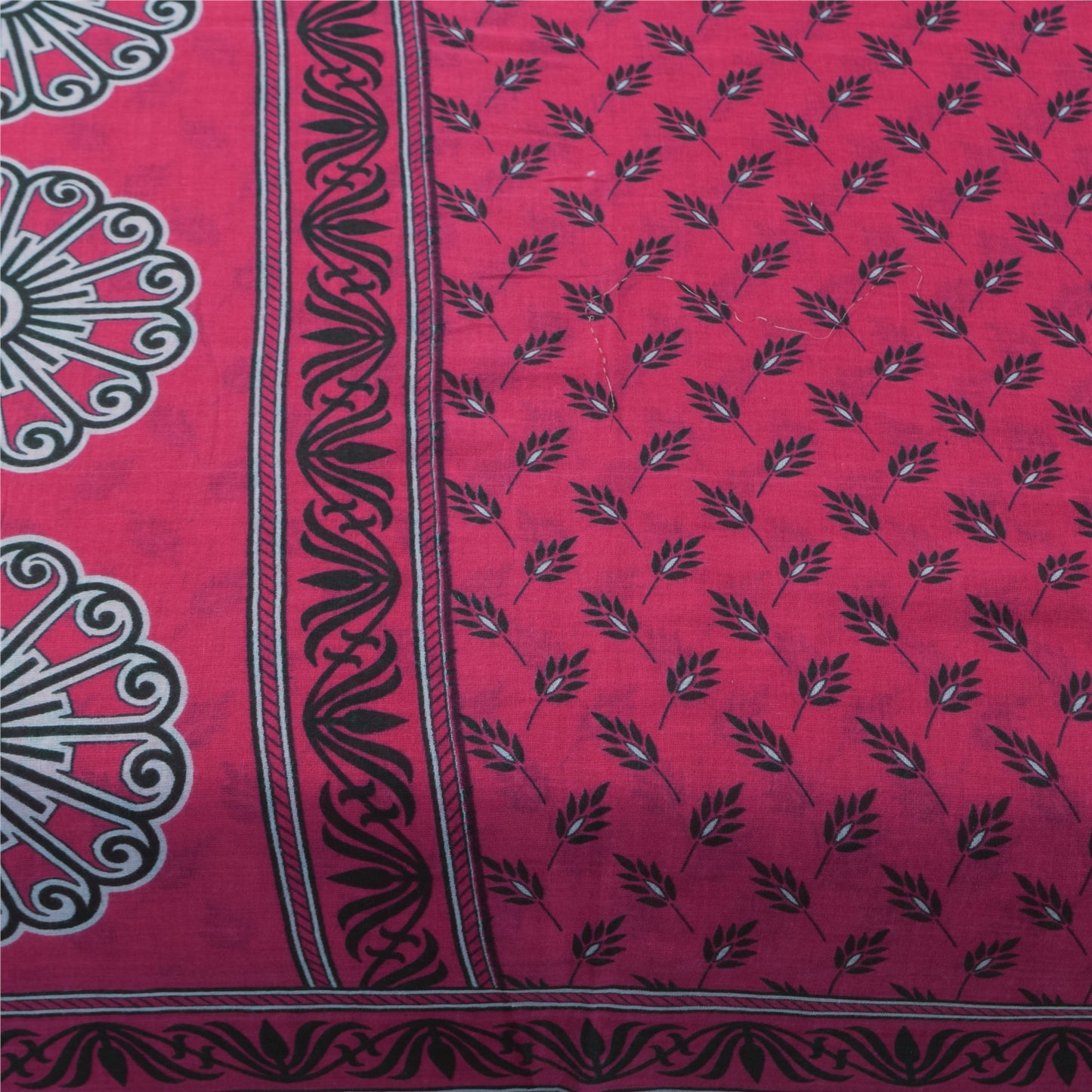 Sanskriti Vintage Sarees Indian Pink Pure Cotton Printed Sari 5+yd Craft Fabric