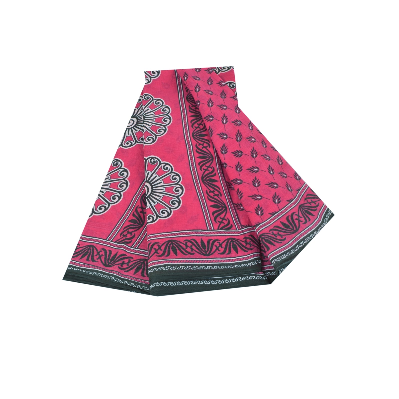 Sanskriti Vintage Sarees Indian Pink Pure Cotton Printed Sari 5+yd Craft Fabric