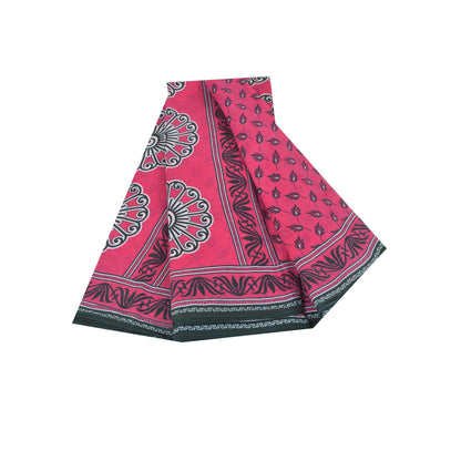 Sanskriti Vintage Sarees Indian Pink Pure Cotton Printed Sari 5+yd Craft Fabric