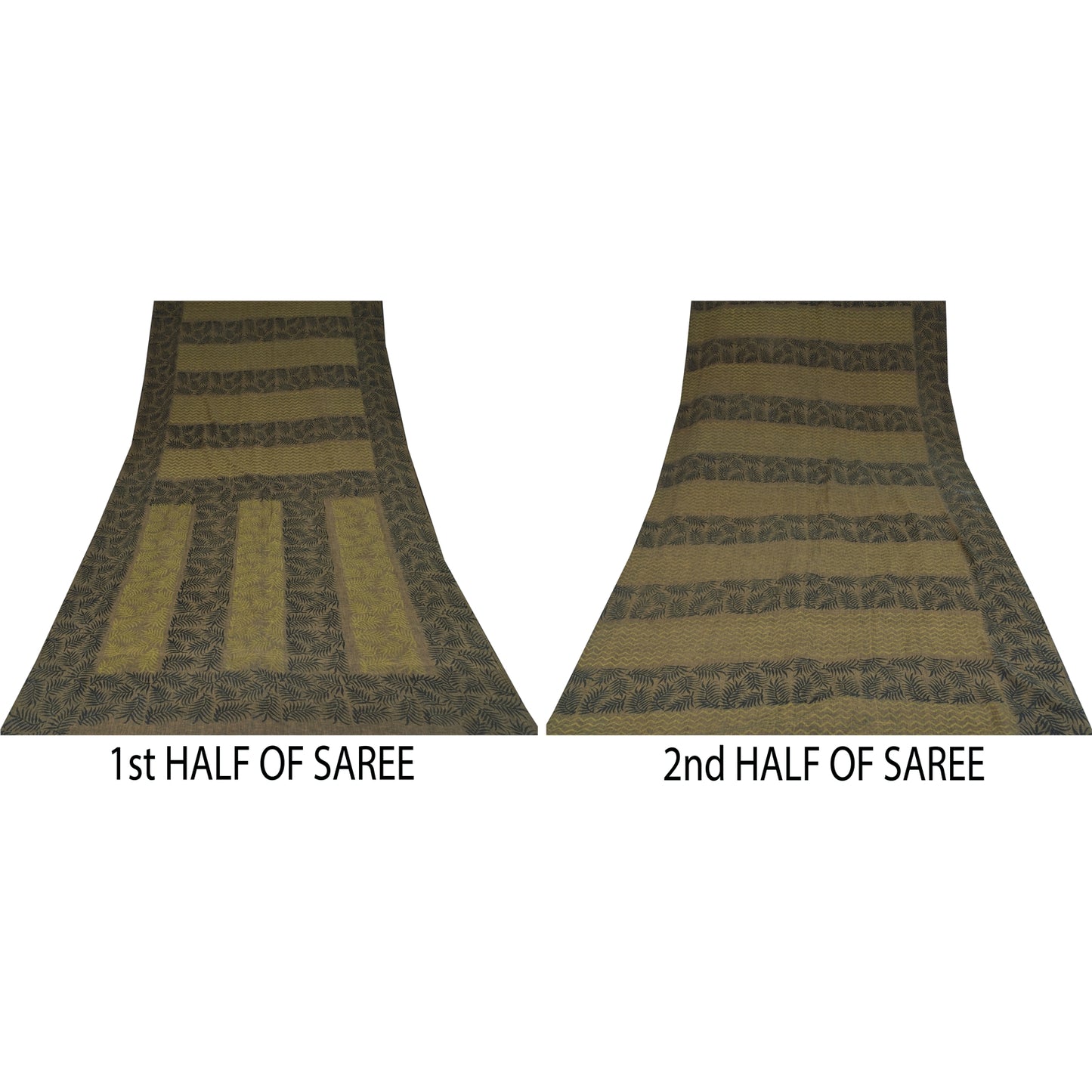 Sanskriti Vintage Sarees Indian Green Pure Cotton Printed Sari 5+yd Craft Fabric