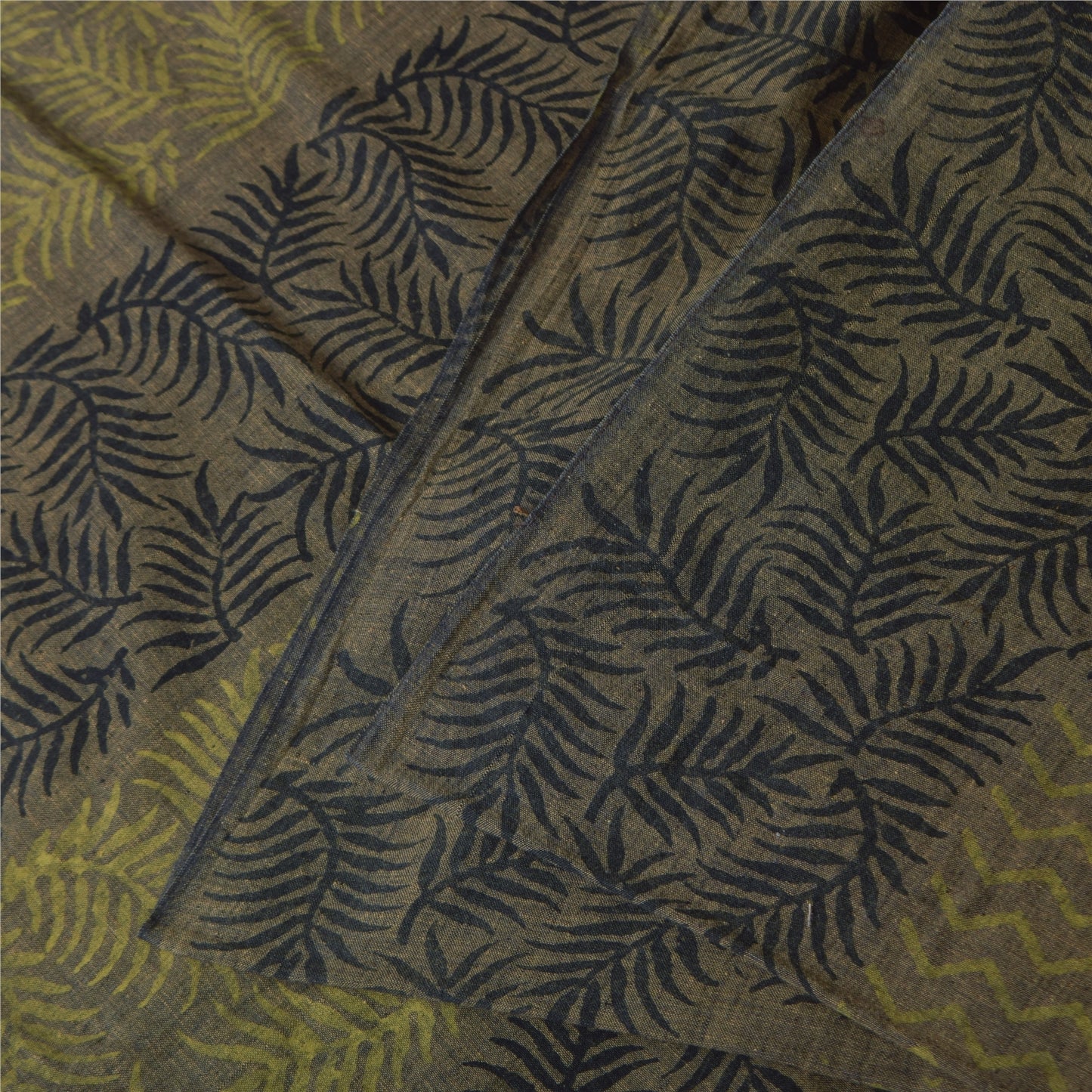 Sanskriti Vintage Sarees Indian Green Pure Cotton Printed Sari 5+yd Craft Fabric