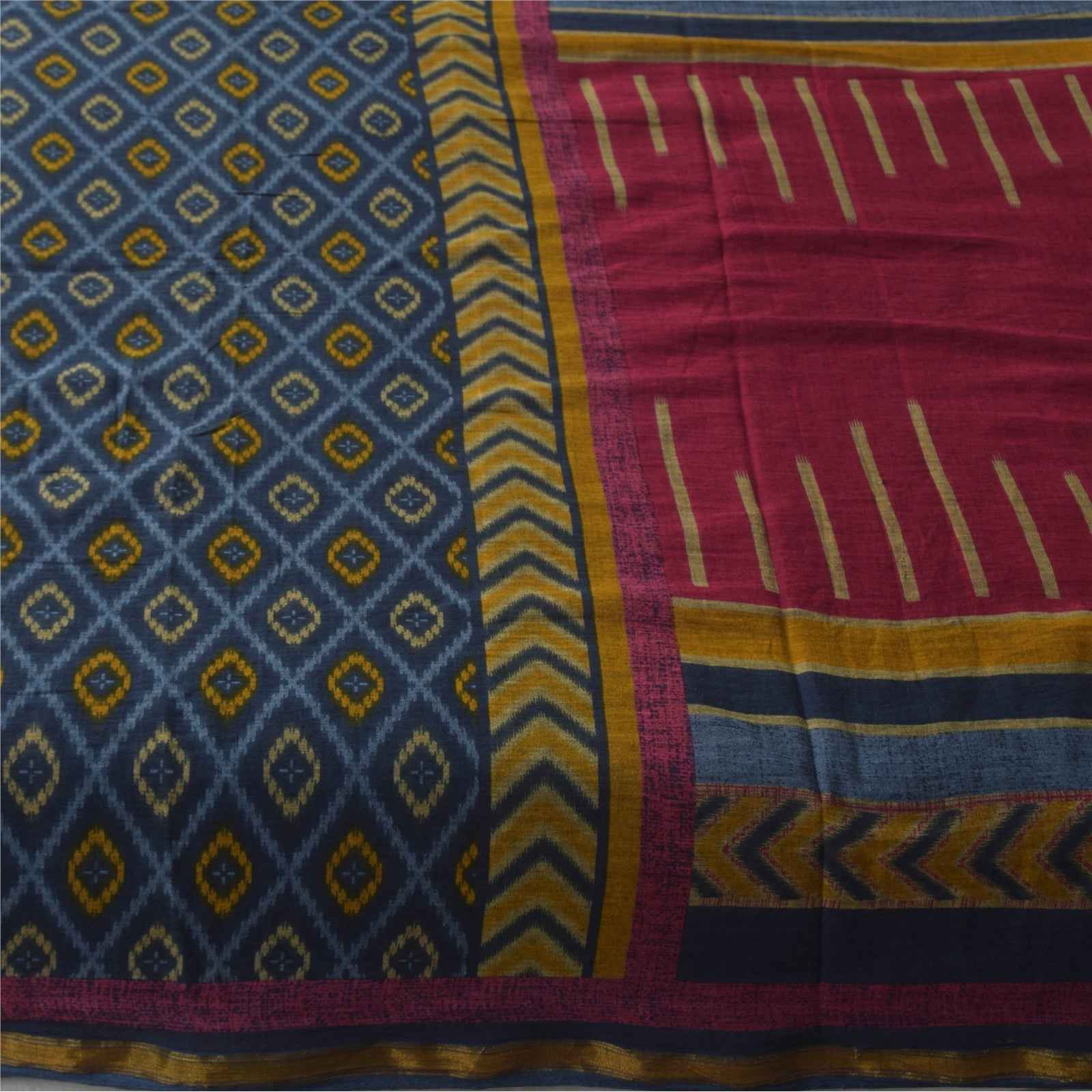 Sanskriti Vintage Sarees Purple 100% Pure Cotton Printed Sari 5+yd Craft Fabric