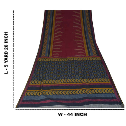 Sanskriti Vintage Sarees Purple 100% Pure Cotton Printed Sari 5+yd Craft Fabric
