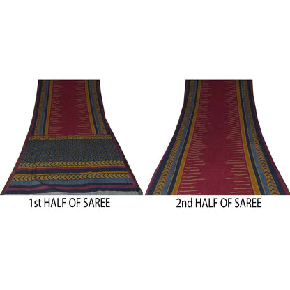 Sanskriti Vintage Sarees Purple 100% Pure Cotton Printed Sari 5+yd Craft Fabric