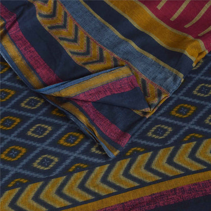 Sanskriti Vintage Sarees Purple 100% Pure Cotton Printed Sari 5+yd Craft Fabric