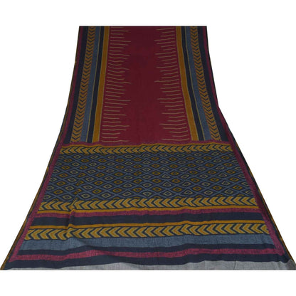 Sanskriti Vintage Sarees Purple 100% Pure Cotton Printed Sari 5+yd Craft Fabric