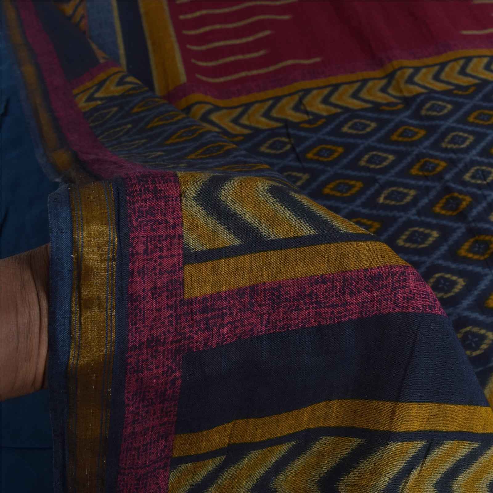 Sanskriti Vintage Sarees Purple 100% Pure Cotton Printed Sari 5+yd Craft Fabric