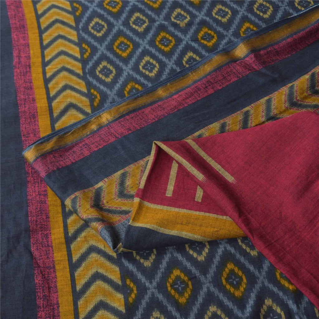 Sanskriti Vintage Sarees Purple 100% Pure Cotton Printed Sari 5+yd Craft Fabric