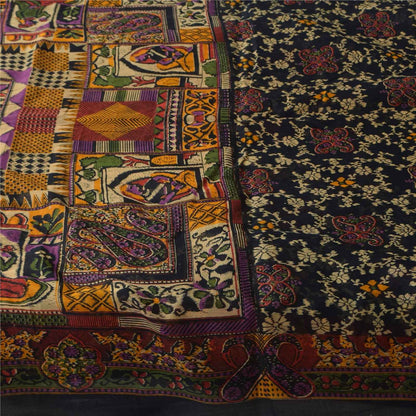 Sanskriti Vintage Sarees Indian Black Pure Cotton Printed Sari 5+yd Craft Fabric
