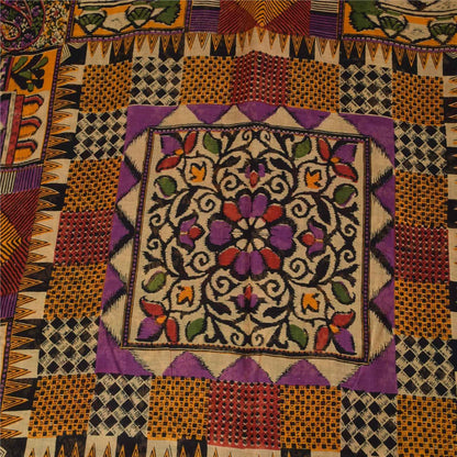 Sanskriti Vintage Sarees Indian Black Pure Cotton Printed Sari 5+yd Craft Fabric