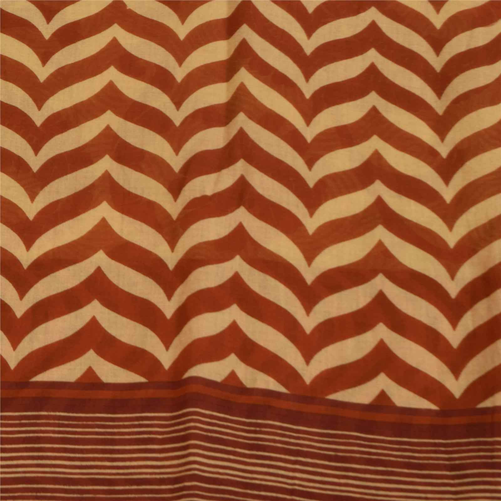 Sanskriti Vintage Sarees Cream & Orange Pure Cotton Print Sari 5+yd Craft Fabric