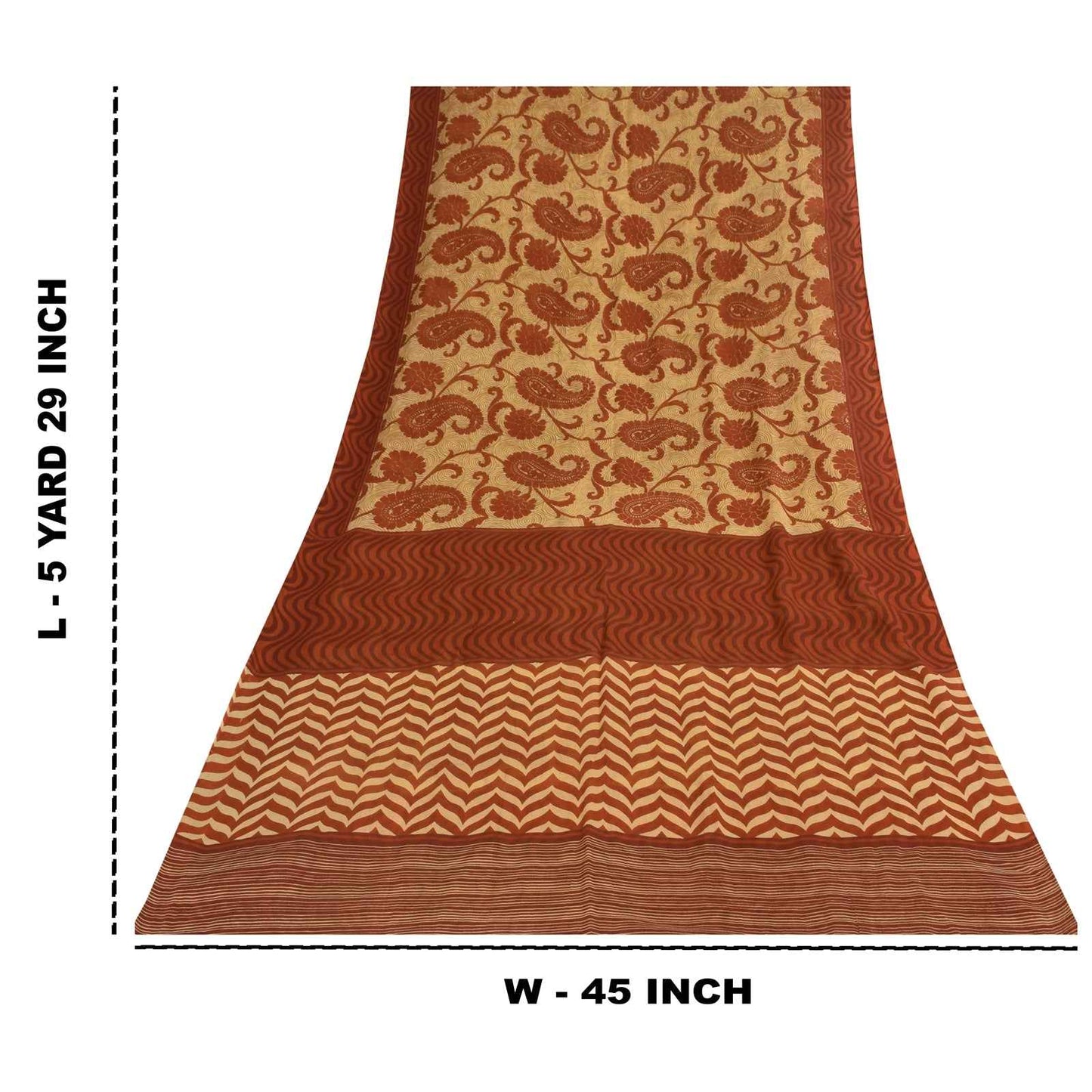 Sanskriti Vintage Sarees Cream & Orange Pure Cotton Print Sari 5+yd Craft Fabric