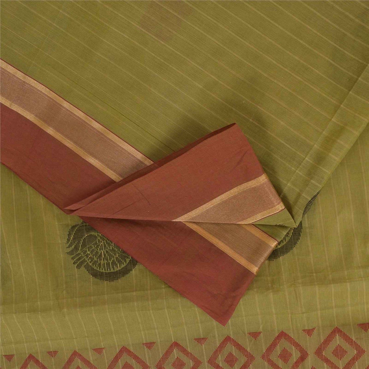 Sanskriti Vintage Sarees Green Pure Cotton Peacock Woven Sari 5+yd Craft Fabric