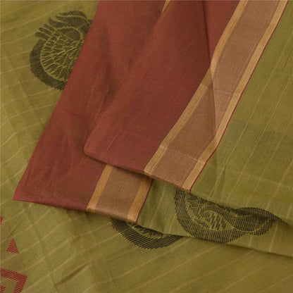 Sanskriti Vintage Sarees Green Pure Cotton Peacock Woven Sari 5+yd Craft Fabric