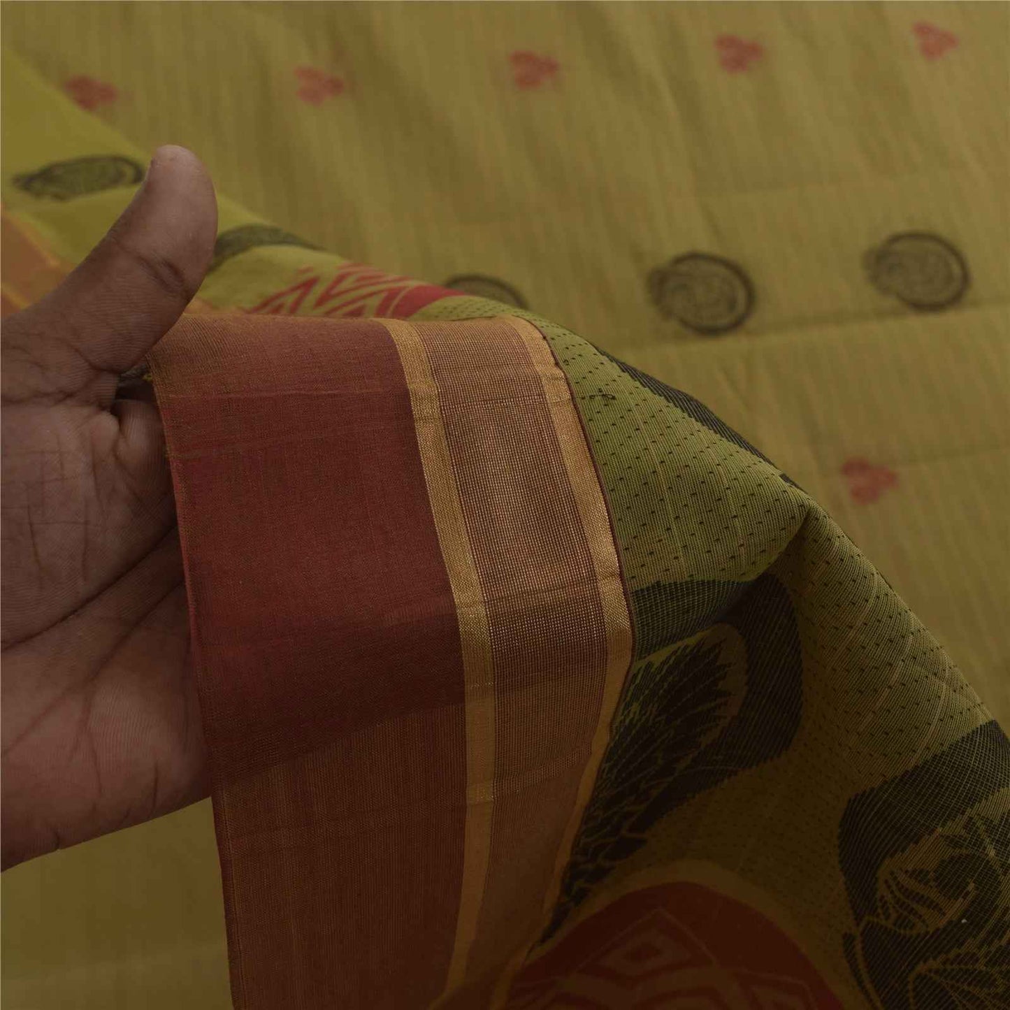 Sanskriti Vintage Sarees Green Pure Cotton Peacock Woven Sari 5+yd Craft Fabric