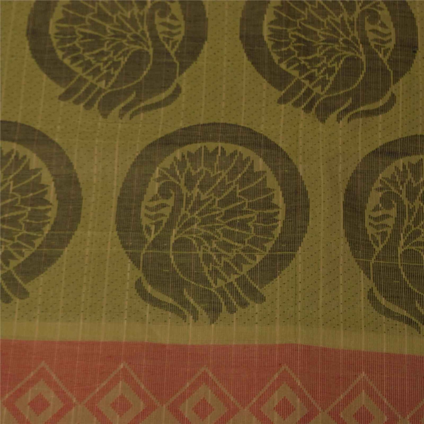 Sanskriti Vintage Sarees Green Pure Cotton Peacock Woven Sari 5+yd Craft Fabric