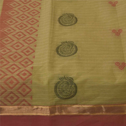 Sanskriti Vintage Sarees Green Pure Cotton Peacock Woven Sari 5+yd Craft Fabric