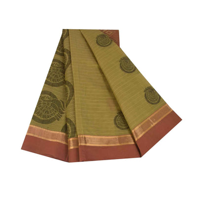 Sanskriti Vintage Sarees Green Pure Cotton Peacock Woven Sari 5+yd Craft Fabric