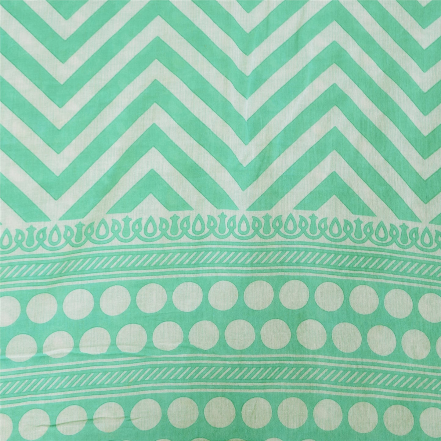 Sanskriti Vintage Sarees Indian Sea-Green Pure Cotton Printed Sari 5+yd Sustainable Fabric