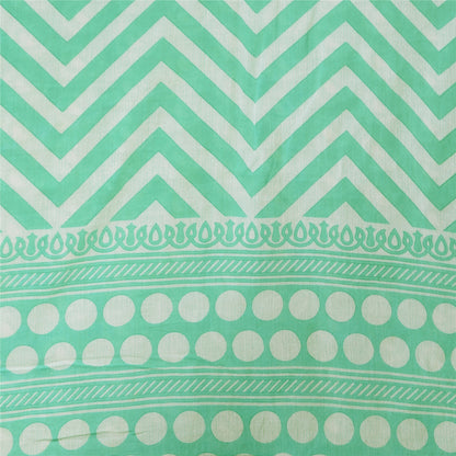 Sanskriti Vintage Sarees Indian Sea-Green Pure Cotton Printed Sari 5+yd Sustainable Fabric