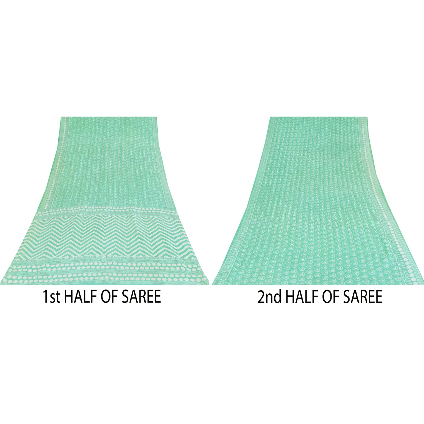 Sanskriti Vintage Sarees Indian Sea-Green Pure Cotton Printed Sari 5+yd Sustainable Fabric