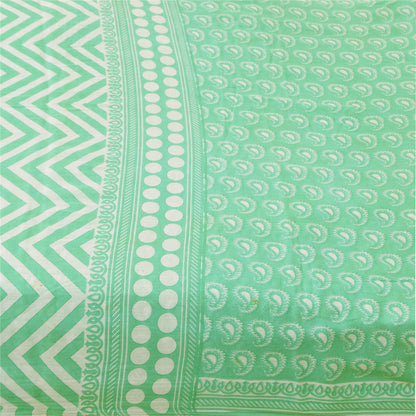 Sanskriti Vintage Sarees Indian Sea-Green Pure Cotton Printed Sari 5+yd Sustainable Fabric